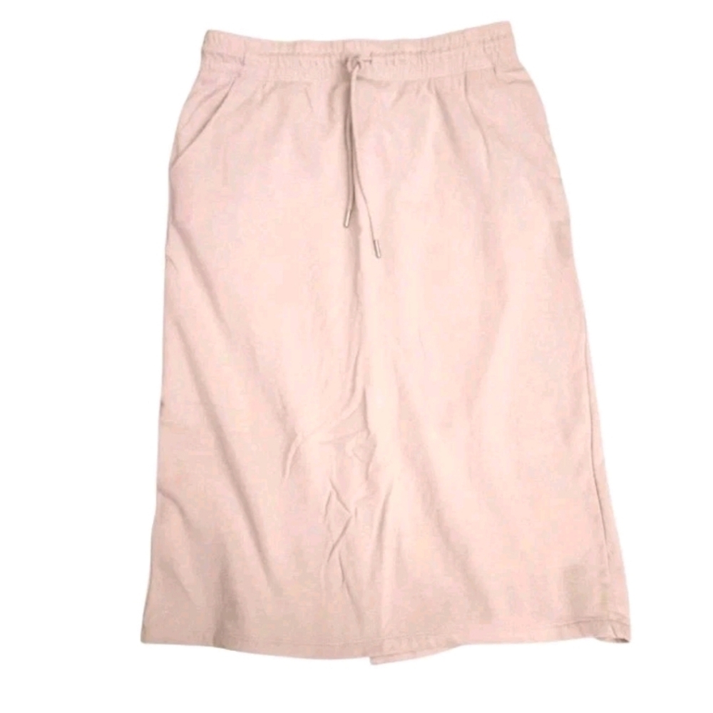 H&M Women Skirt Size L Streetwear Fleece Midi Length Beige Pull On Drawstring